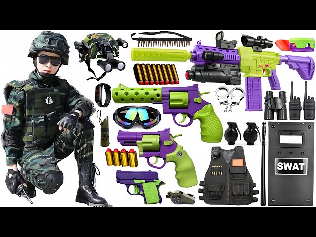 Special police weapon unboxing video, M416 gun,AK47 guns,unboxing toy video, gas mask, axe, pistol,