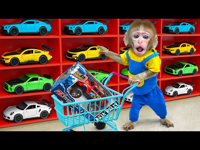 KiKi Monkey challenges with going shopping Hot Wheels Monster Trucks & Color Food | KUDO ANIMAL KIKI
