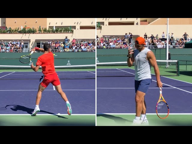 Rafael Nadal & Carlos Alcaraz - Practice Games IW 2022 [Court-Level, 4k 60fps]