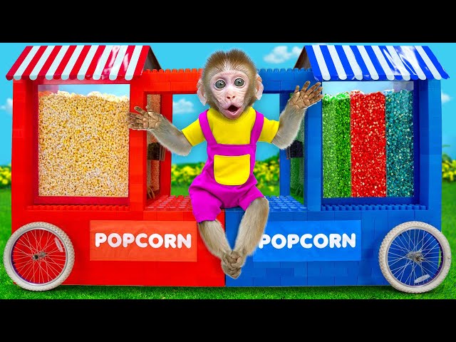 KiKi Monkey pretend play with Rainbow Popcorn Stand | KUDO ANIMAL KIKI