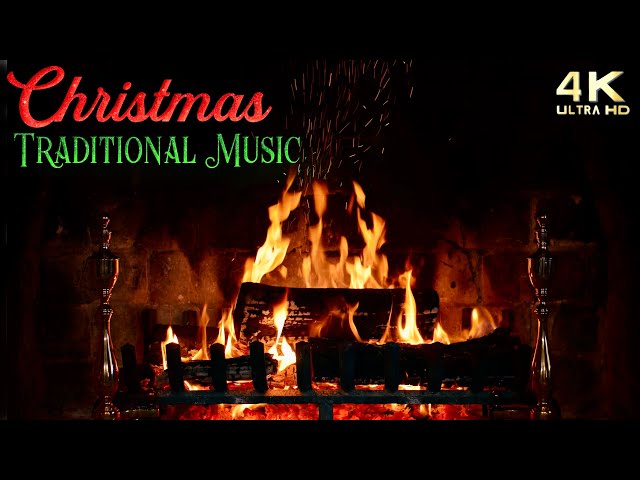 Christmas Fireplace & Traditional Instrumental Christmas Music Ambience - Classical Orchestra Fire