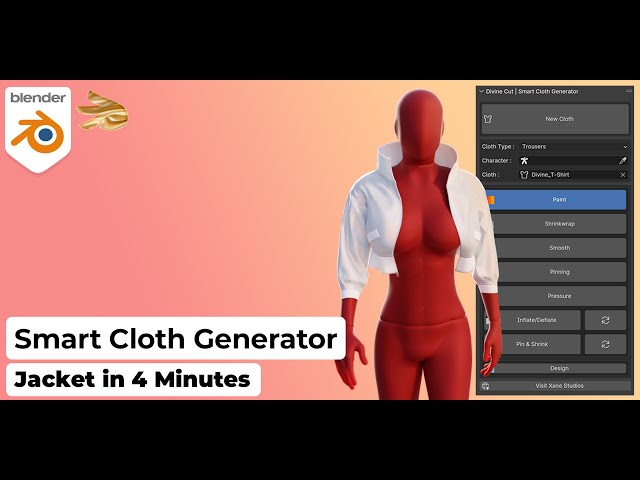 Smart Cloth Generator for Blender - Fast Tutorial - Making a Stiff Collar Jacket using DivineCut