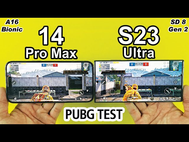 14 Pro Max vs S23 Ultra PUBG MOBILE TEST in 2023 - Snapdragon 8 Gen 2 vs A16 Bionic PUBG TEST
