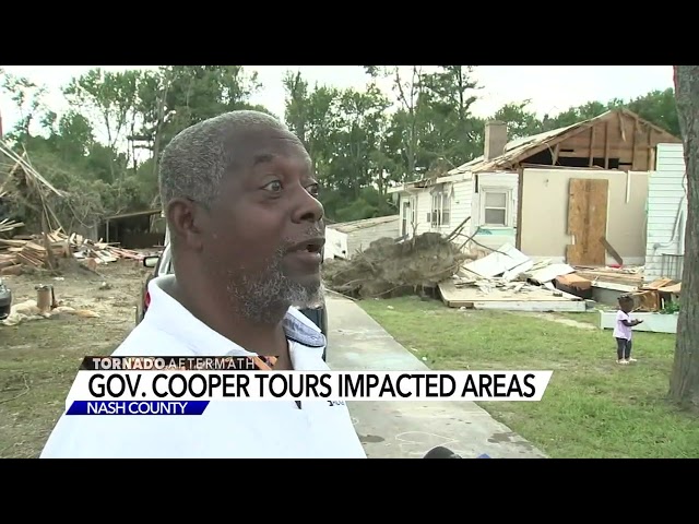 Governor Cooper tours tornado damaged areas in Nash, Edgecombe counties