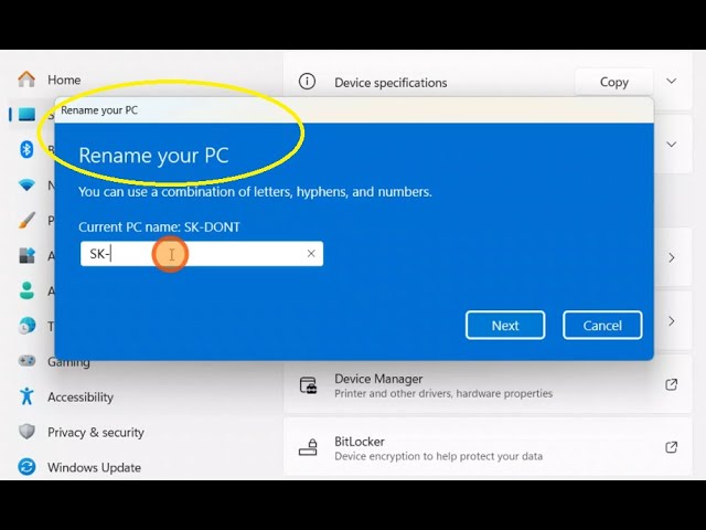 how to change your windows 11 User Name, Rename this PC