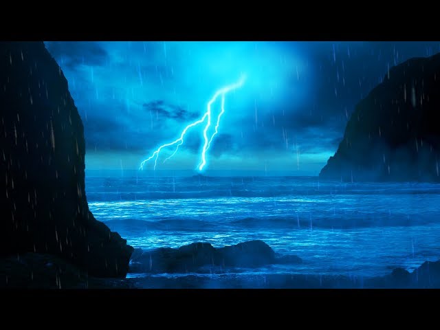 Thunderstorm & Rain Sounds with Ocean Waves | White Noise 10 Hours for Sleeping, Studying