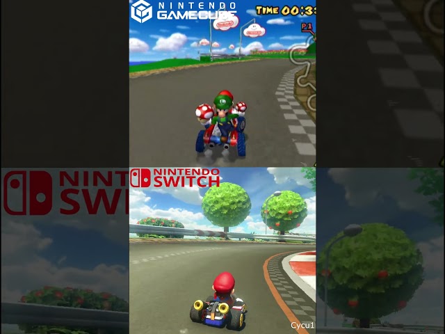 Mario Kart 8 vs Double Dash - Yoshi Circuit Nintendo Gamecube vs Switch Track Graphics Comparison