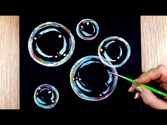 How To Paint Bubbles | Black Canvas Painting | Acrylic painting for beginners on Canvas Step by Step