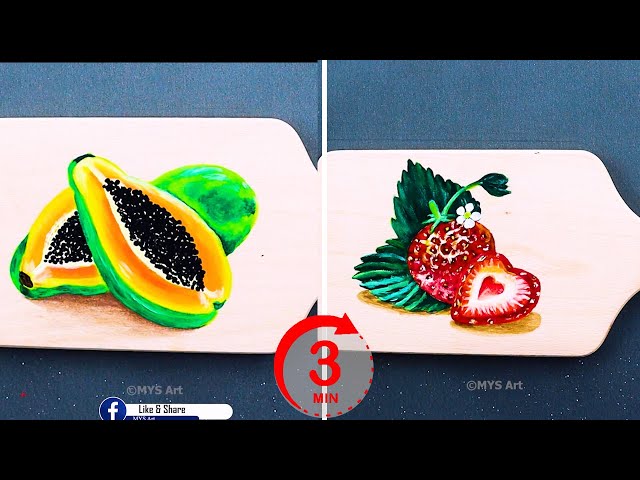 How To Paint Papaya vs Strawberry in 3 Minutes Step by Step for beginners Acrylic Painting Technique