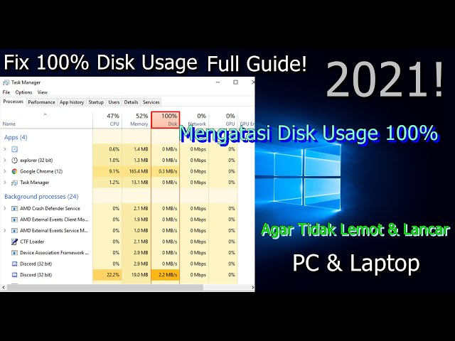 🔧FULL! Cara Mengatasi Disk Usage 100% ✅ PC & Laptop | 2021! (Updated)