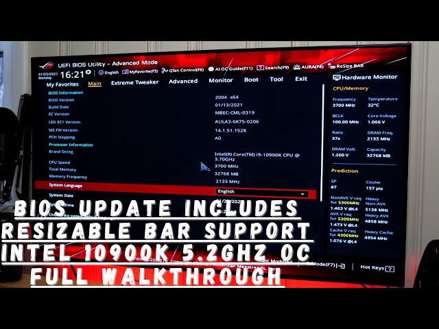 How to Install Asus Bios Update with Resizable BAR Support and Intel 10900k 5.2GHz Overclock