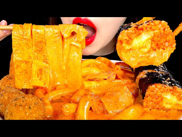 ASMR SPICY ROSE TTEOKBOKKI CHEESE STICKS 신전로제떡볶이 먹방 MUKBANG EATING SOUNDS 咀嚼音ロゼトッポッキ | ZOEY ASMR
