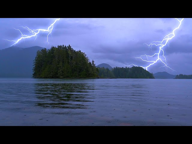 Rain Sounds on Lake with Distant Thunder | Thunderstorm & Water Sounds