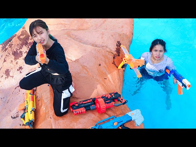 Xgirl Nerf Films: SEAL X Girl Warrior Go Swimming Nerf Guns Criminal Cherry Rescue Girl at Pool