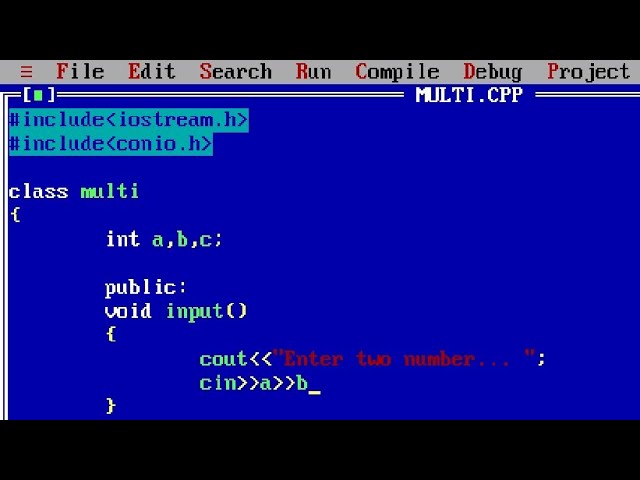 C++ program to multiply two numbers using class | Multiplication of two numbers using class in C++