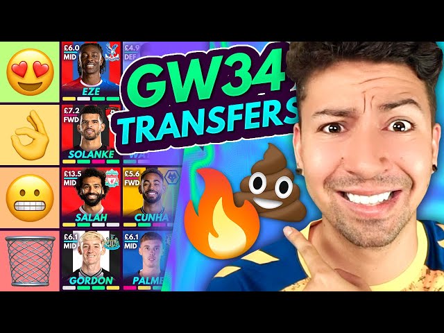 FPL GW34 BEST DOUBLE GAMEWEEK TRANSFERS! | Transfer Tier List DGW34 | Fantasy Premier League 2023/24