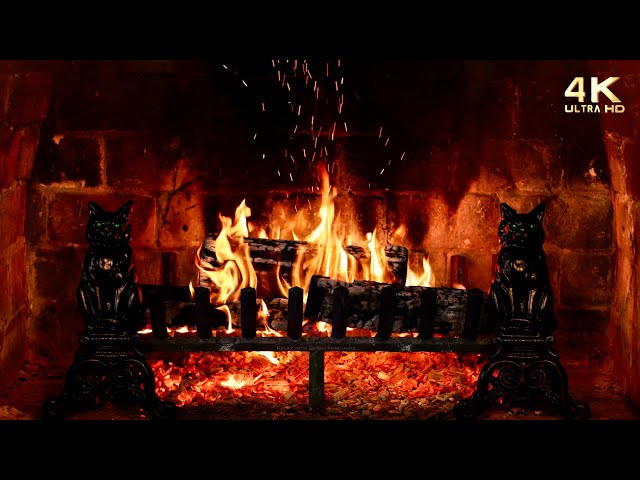 🔥 Cozy Fireplace with Cat Andirons