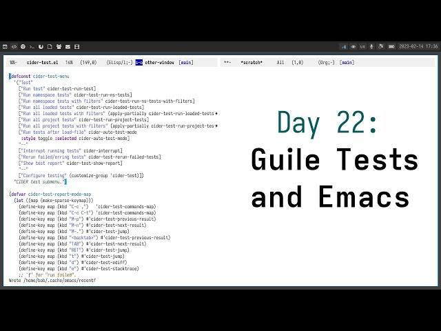 Day 22: Guile Tests and Emacs - Road to FOSS Business