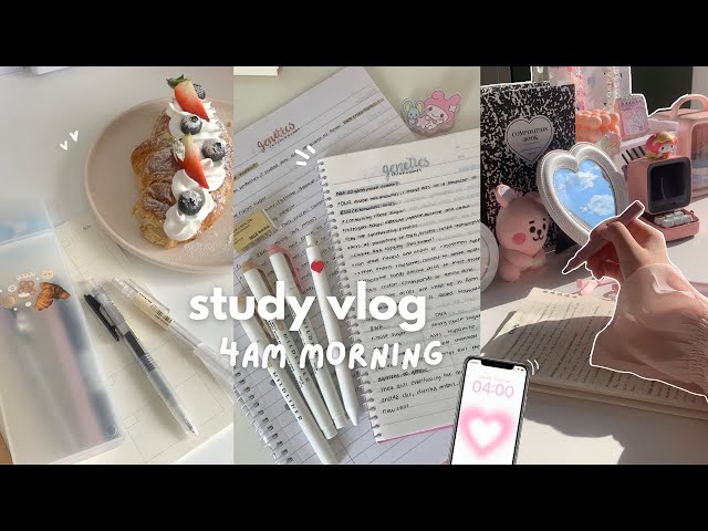 study vlog 🩰4am morning routine, studying at café, lots of note taking, being productive, ft.JotBot