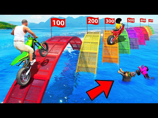 SHINCHAN AND FRANKLIN TRIED THE IMPOSSIBLE COLOURFUL TRACK BRIDGE POINTS SEA PARKOUR CHALLENGE GTA 5