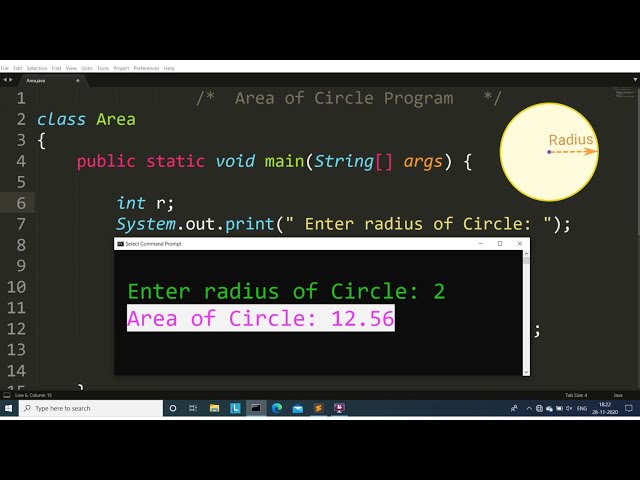 Java program to Calculate Area of Circle | Learn Coding