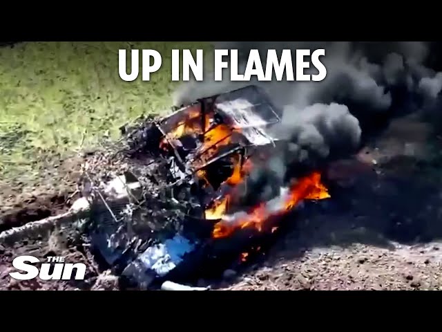 Russian combat vehicle explodes after hitting a mine in occupied Ukraine