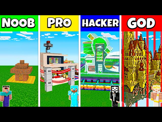 Minecraft Battle: NOOB vs PRO vs HACKER vs GOD: SECURE SAFEST BASE HOUSE BUILD CHALLENGE / Animation