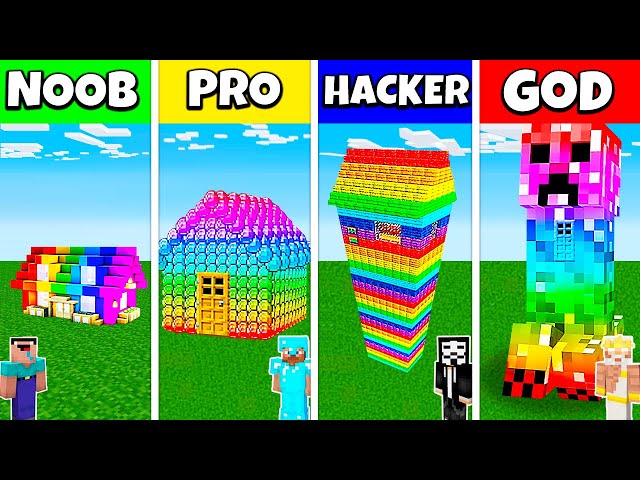RAINBOW SPECTRITE HOUSE BUILD CHALLENGE - Minecraft Battle NOOB vs PRO vs HACKER vs GOD / Animation