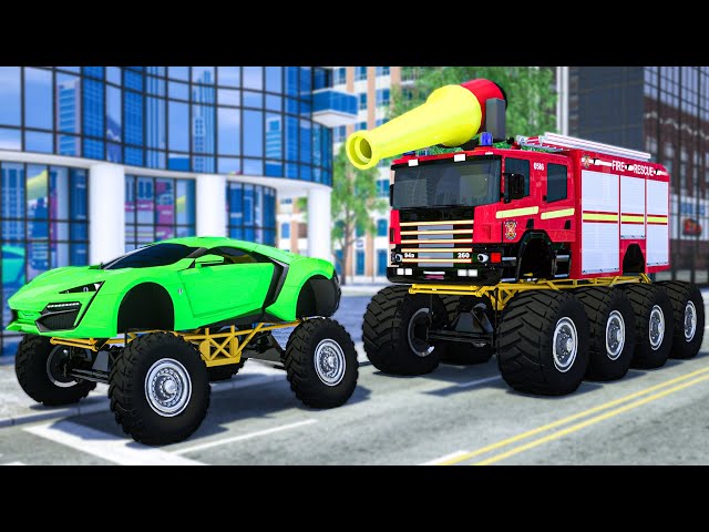 Giant Monster Machines, Giant Villain Machine Assembly-Wheel City Heroes-Fire Truck Cartoon for Kids
