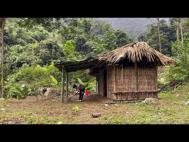 Orphan Boy - Finishing the Balcony Roof with Bamboo and Palm Leaves #boy #survival #farming