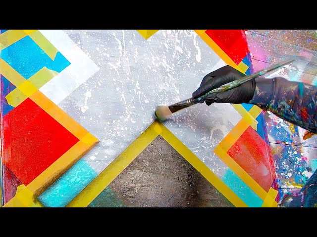 GEOMETRIC ABSTRACT PAINTING Demo With Acrylic Paint and Masking tape | Pytha