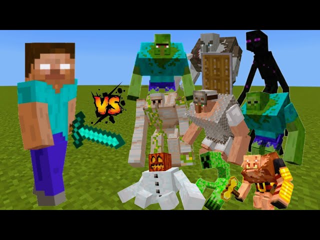 Herobrine vs Mutant Creatures [Minecraft Bedrock Battle Mobs]