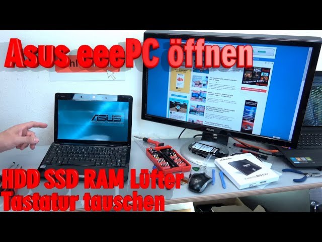 Asus eeePC Netbook Laptop öffnen - HDD SSD RAM Lüfter Tastatur tauschen - Notebook Windows 10 - [4K]