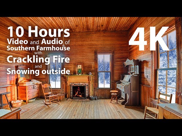4K HDR 10 hours - Southern Farmhouse with Fireplace & Crackling Audio - relaxing, warm, calming