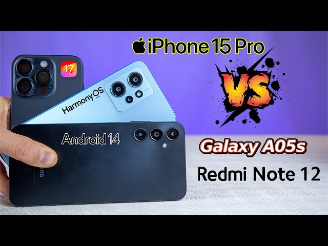Redmi Note 12 Vs. Samsung A05s Vs. iPhone 15 Pro - Speed TEST