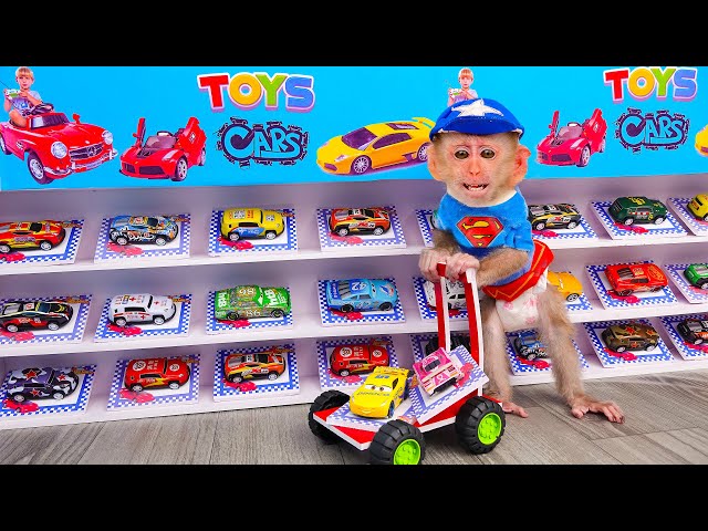 Baby Monkey BiBi buy new cars and pull giant watermelons |Coco Monkey