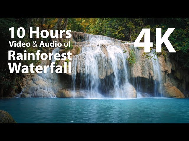 4K HDR 10 hours - Rainforest Waterfall and Audio window - relaxing, meditation, nature