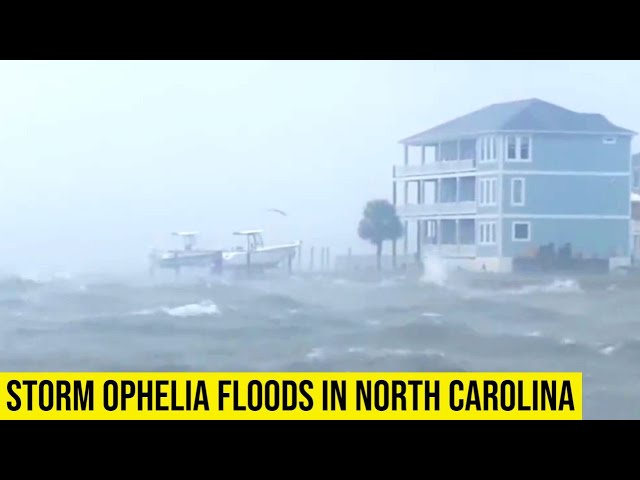 Tropical Storm Ophelia barrels across North Carolina with heavy rain and strong winds.