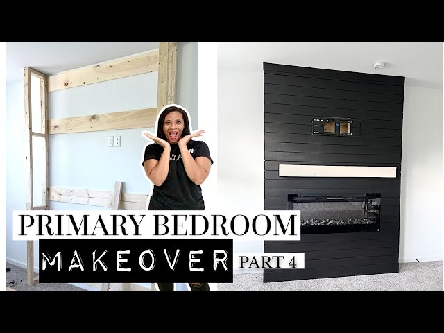 DIY SHIPLAP ELECTRIC FIREPLACE BUILD & Mantel | Primary Bedroom Makeover Pt 4 | House to Home Update