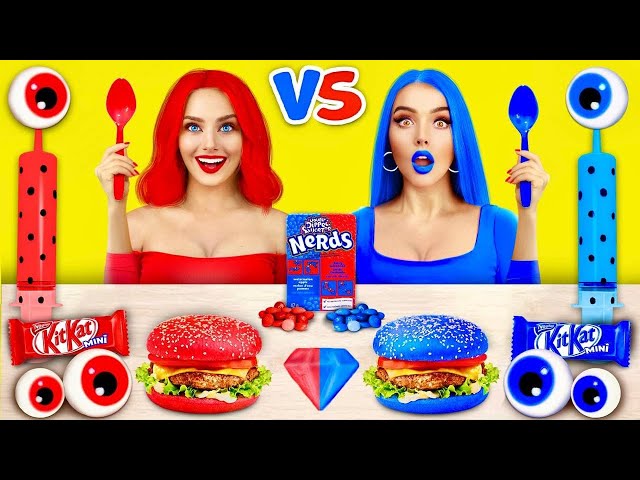 Red VS Blue Food Challenge | Mukbang with Only 1 Color Food for 24 Hours by RATATA BOOM