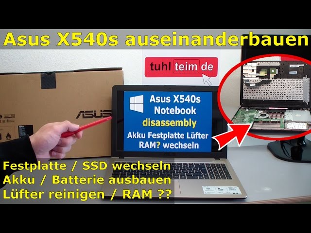 Asus X540s Laptop öffnen - HDD SSD wechseln | Bios starten | Notebook Lüfter + Akku ausbauen