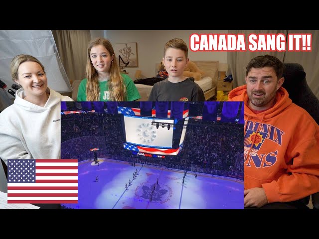 New Zealand Family Reacts to CANADIANS singing the AMERICAN National Anthem after the mic cuts out!