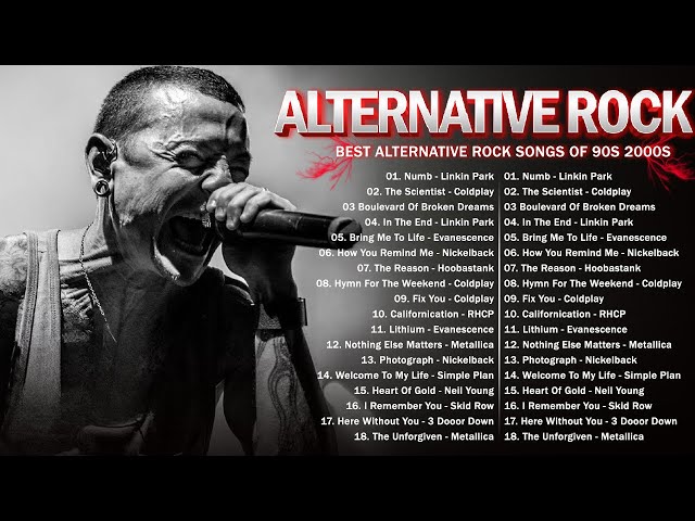 Alternative Rock Of The 90s 2000s - Linkin park, Coldplay, AudioSlave, Hinder, Creed, Evanescence