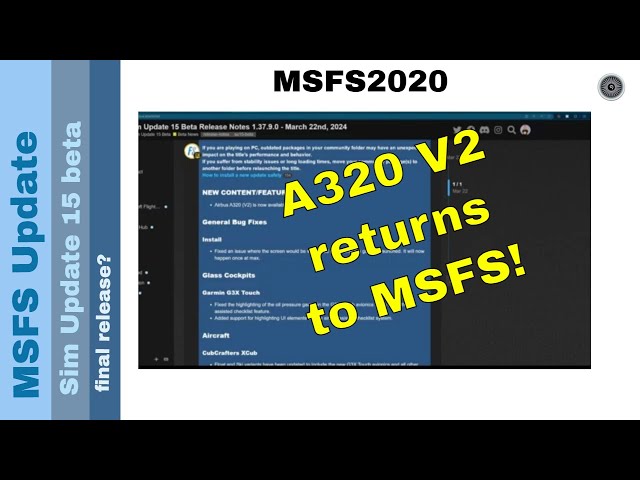 Flight Simulator 2020 - MSFS Update - Sim Update 15 beta - final release?