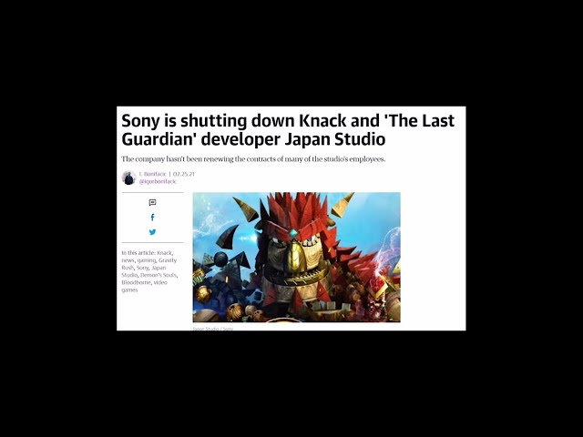 Dunkey: “Sony has shutdown the studio that makes Knack.”