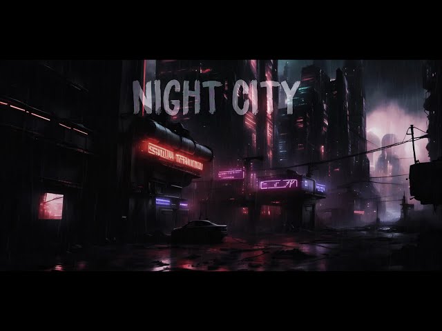 Night City | Rain Thunder and Lightning | Cyberpunk  | Sleep Focus Relaxation Ambience |