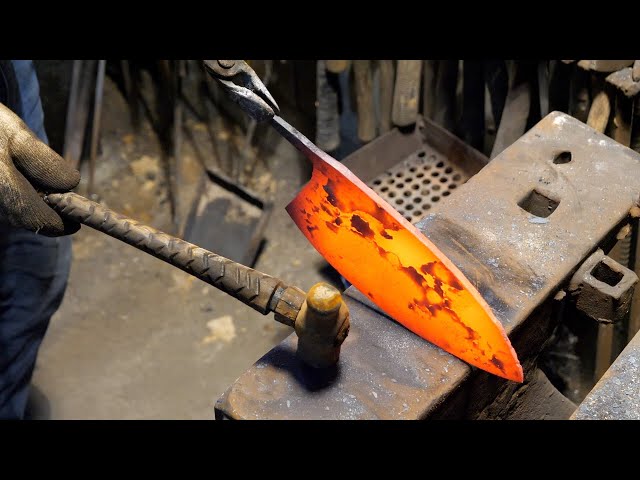process of making a fish knife. 106 Year Old Korean Smithy.