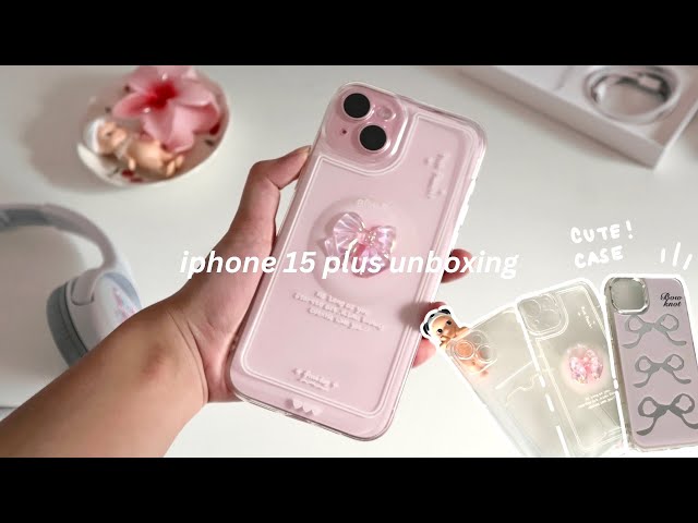 ☁️ iPhone 15 plus (Pink) unboxing & accessories ! 🎀 cute phone case ideas