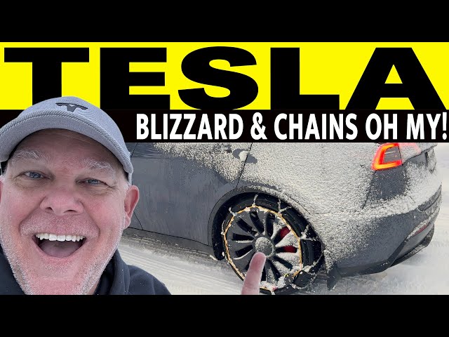 We Drove Our Tesla Model Y Through a Blizzard With Snow Chains!