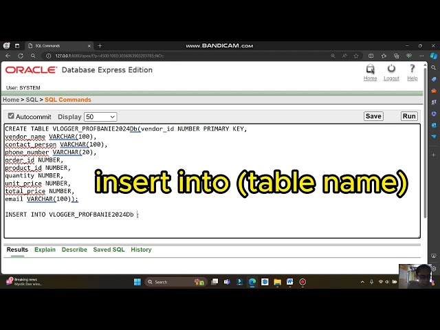 PART1 ORACLE HOW TO CREATE TABLE AND INSERT DATA